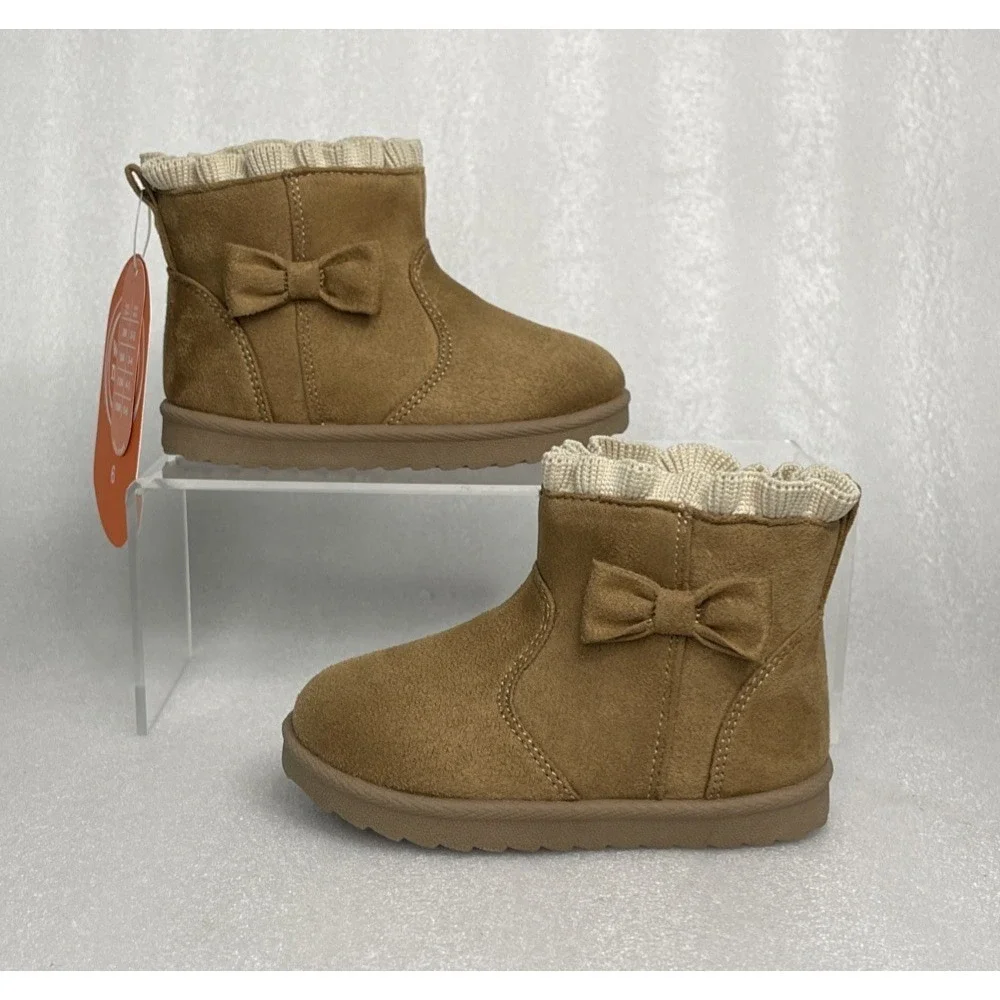 Wonder Nation Faux Suede Fur Brown Bow Shearling Boots Toddler Girls‎ Size 6 NEW